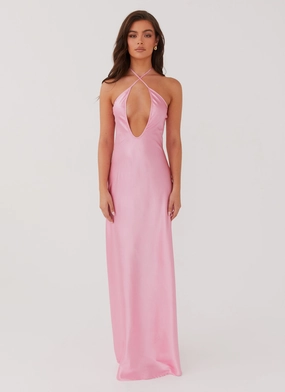 Flattering Waist Design Fit Smart Piece Noir Symphony Maxi Dress - Pink