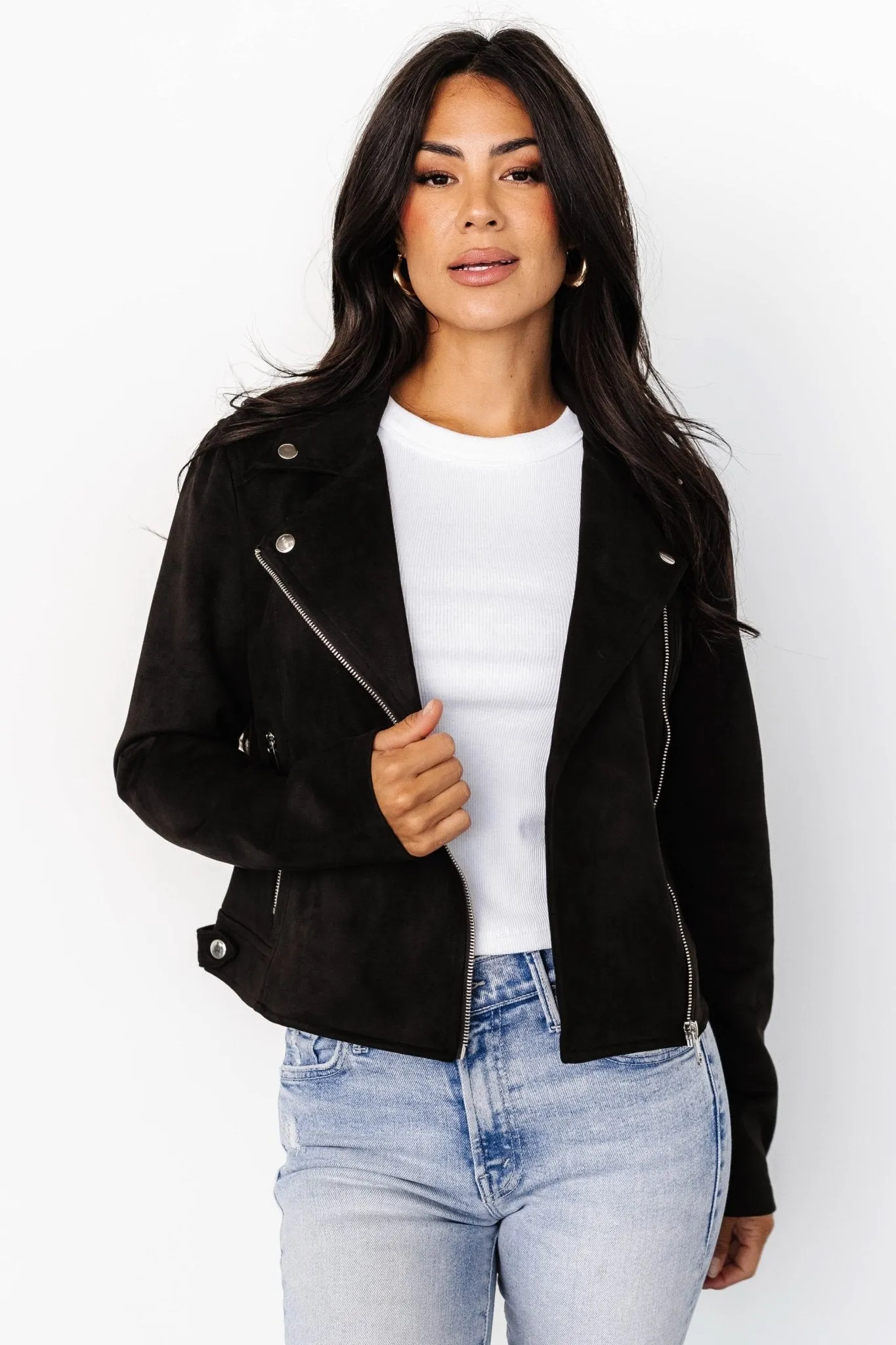 Down Filled Marisa Faux Suede Jacket | Black