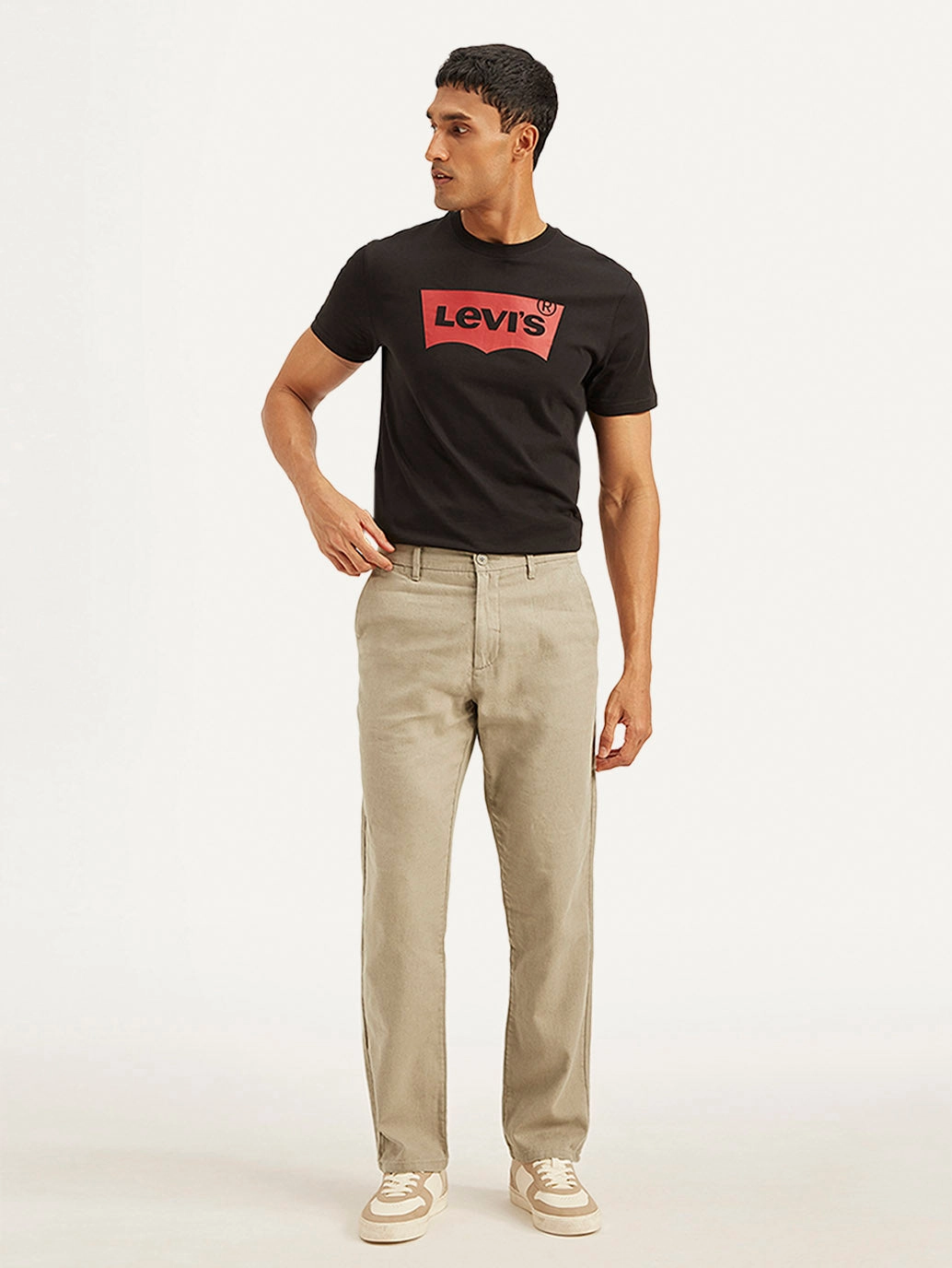 Fashionable Fit Relaxed Design Wear Men's Beige Authentic Straight Fit Linen Chino Pants