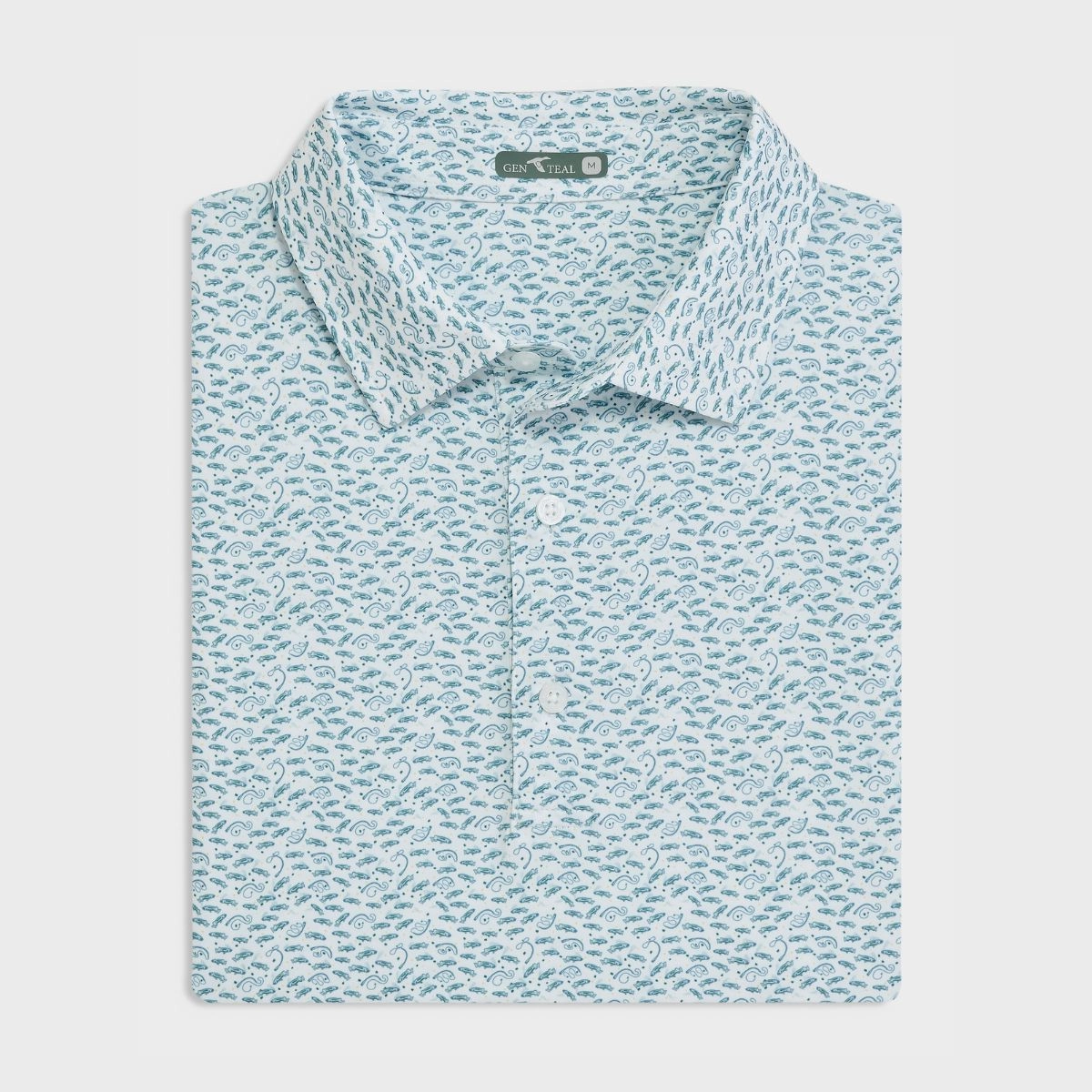 Cool Style Summer Ready Storm Blue Catch and Release Printed Performance Polo