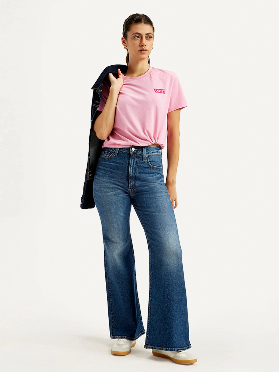 Light Wear Essential Wardrobe Women's Blue Ribcage Bell Bottom Wide Leg Fit High Rise Jeans