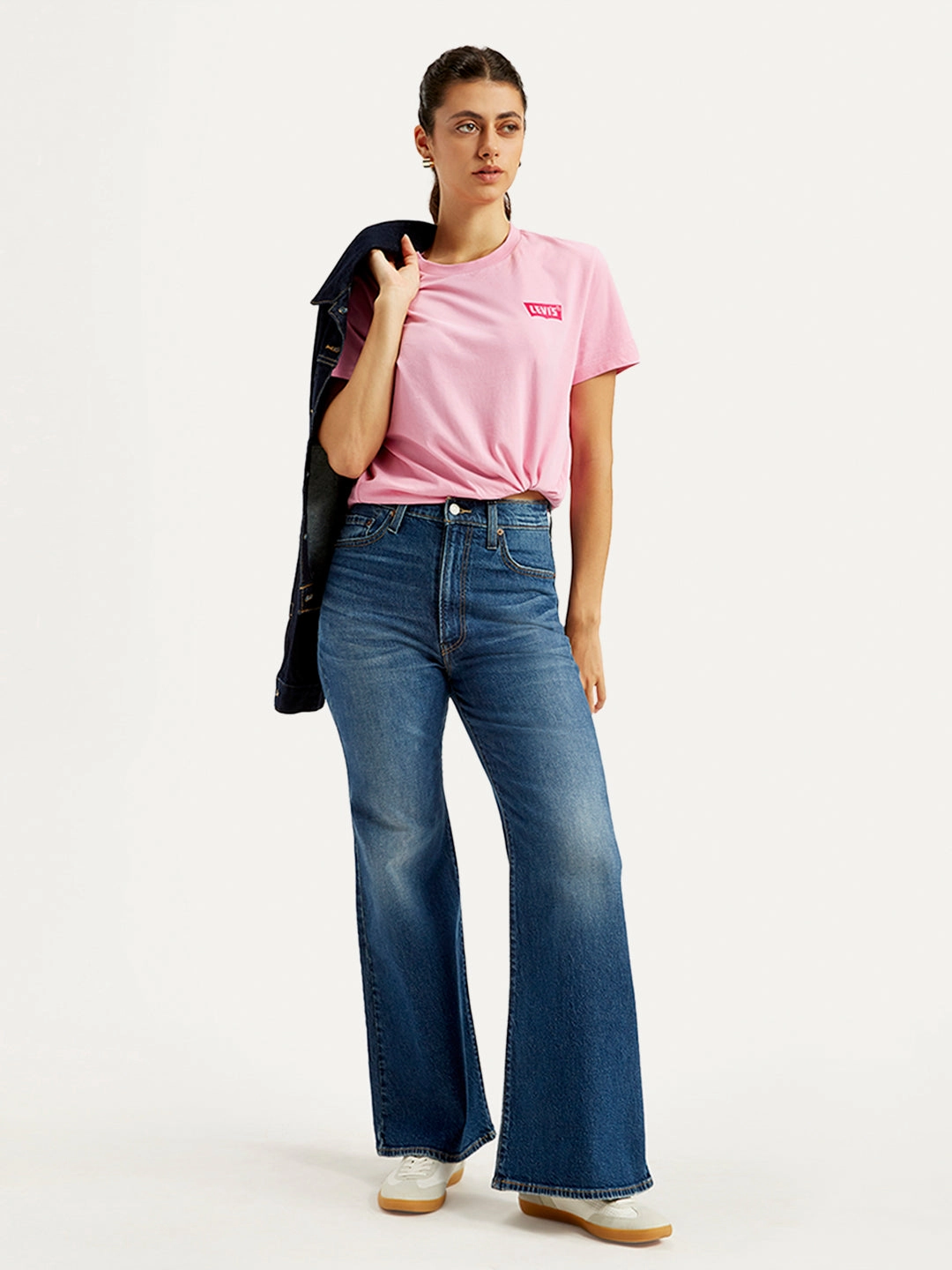 Women's Blue Ribcage Bell Bottom Wide Leg Fit High Rise Jeans Teen Outfit Bold Urban Explorer