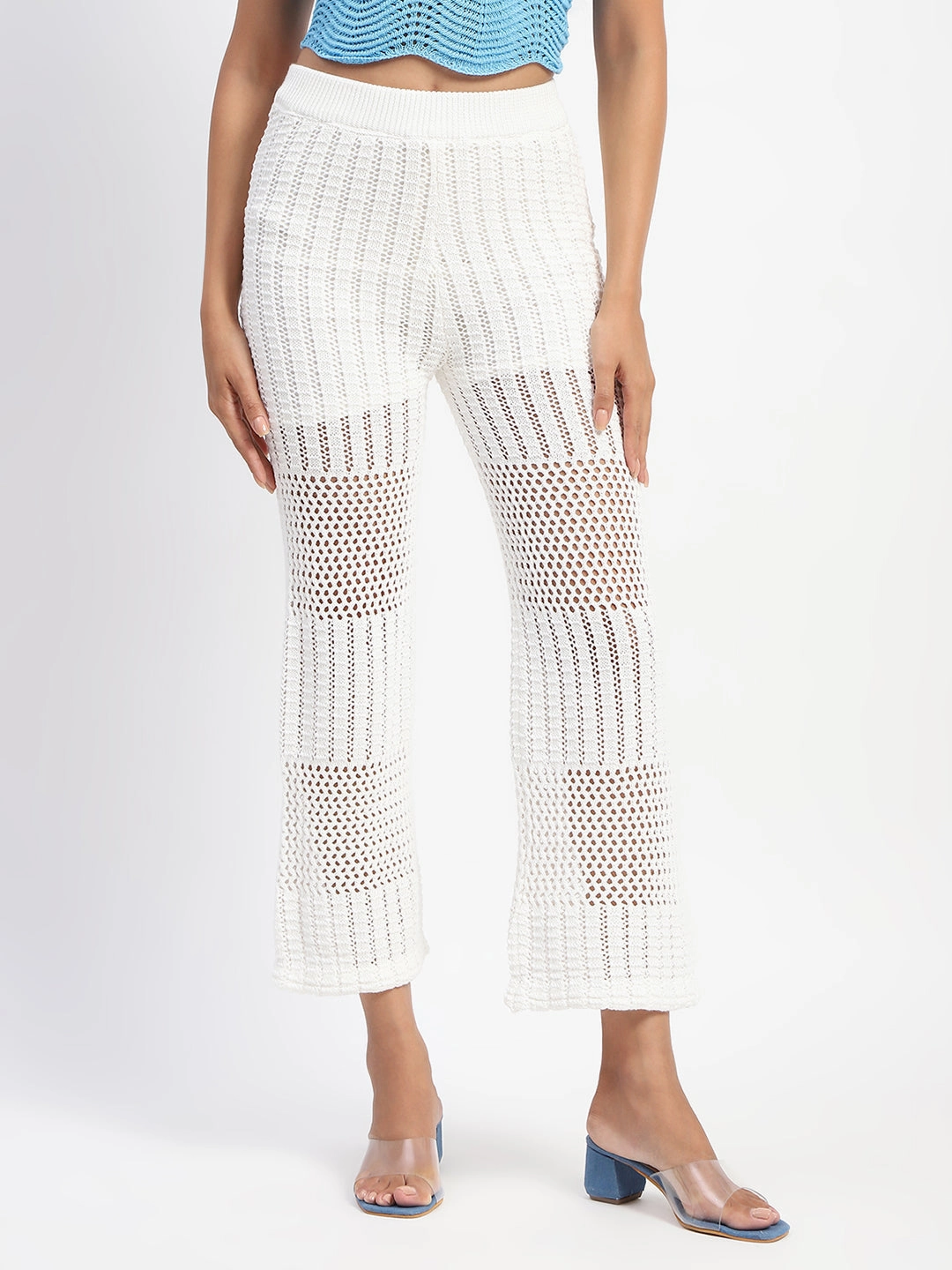 Perfect Design Reinforced Seams Madame Off-White Cotton Crochet Trouser