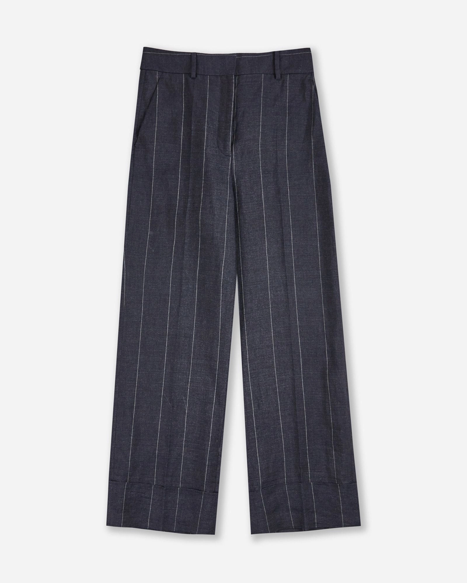 Smart Motion Compression Fit Regular fit pinstriped linen trousers