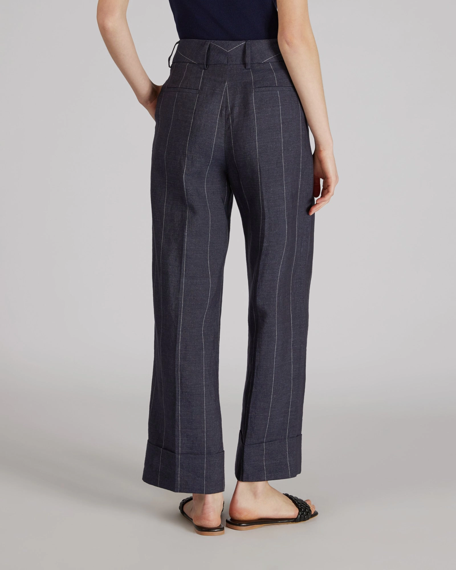 Regular fit pinstriped linen trousers Smooth Fit Lining