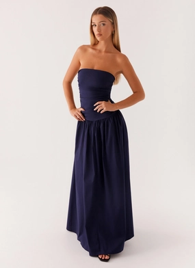 Carmel Maxi Dress - Navy Relaxed Waistband Trendy Vibe