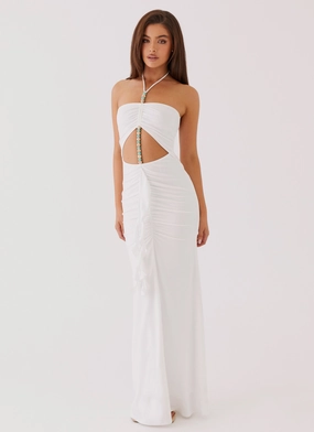Serina Ruffle Maxi Dress - White Modest Look Modern Form