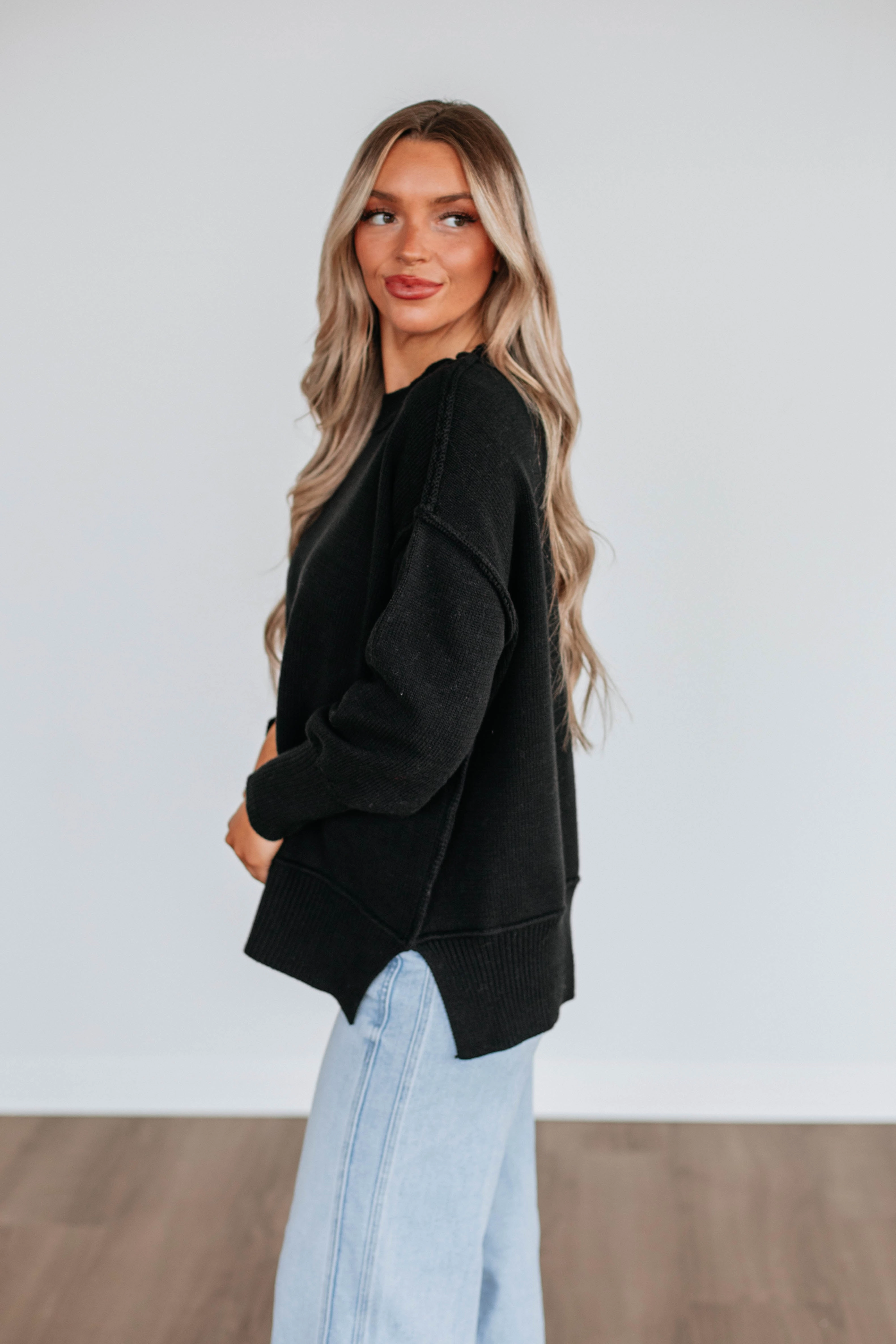 Odelia Oversized Sweater - Black Cozy Touch Quick Change