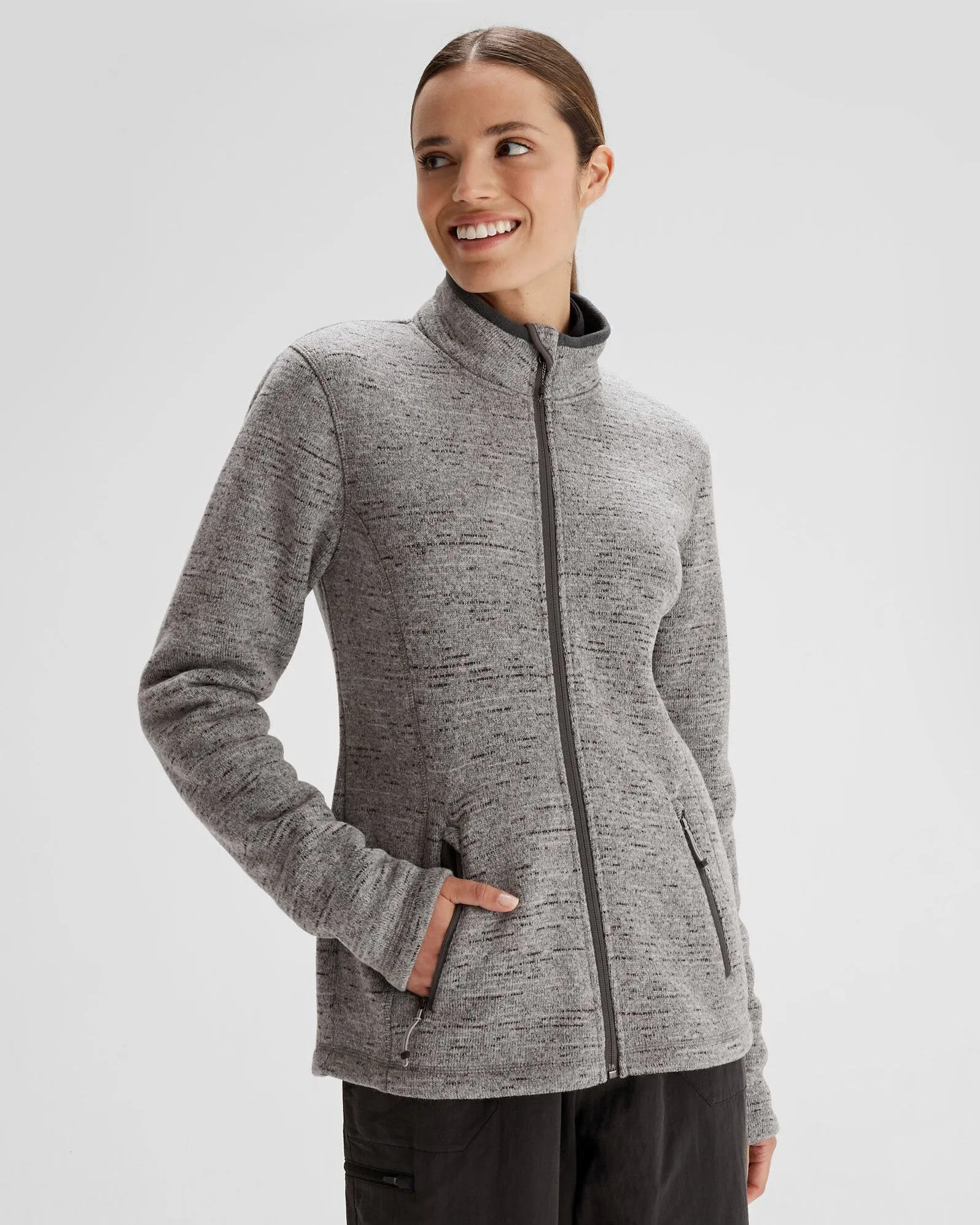 Women's Aikman Fleece Jacket - Steel Grey Marle WeatherproofZipper