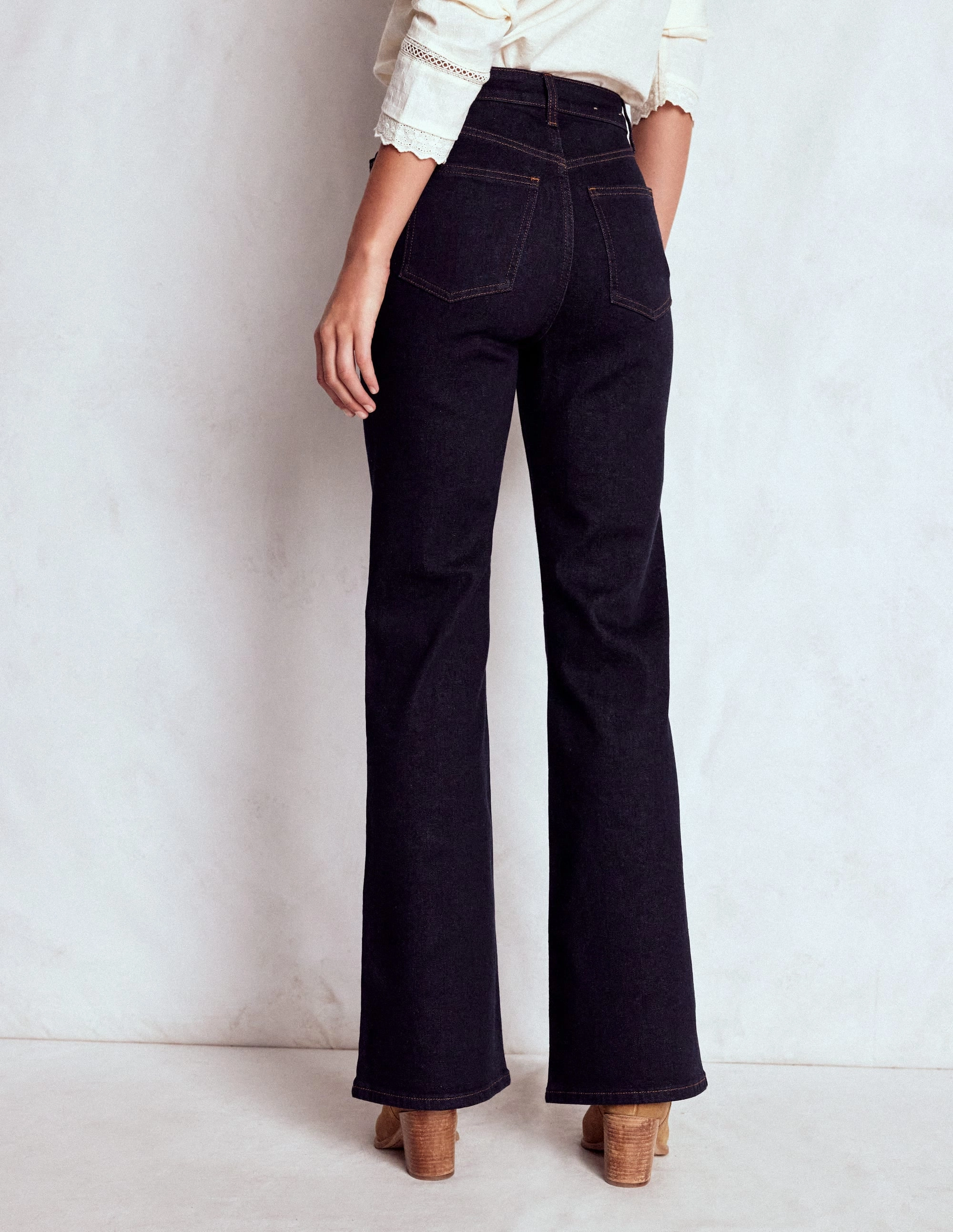 High Rise Fitted Flare Jeans-Indigo Wool blend Timeless Fit