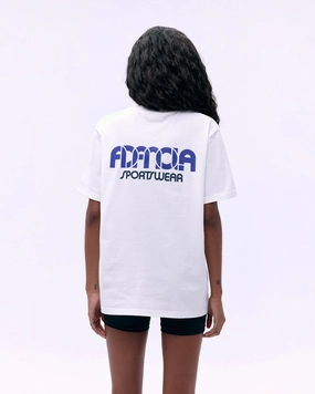 Sportswear Short Sleeve Oversized T-shirt - White/Cobalt Blue OrganicCotton Microfiber Material
