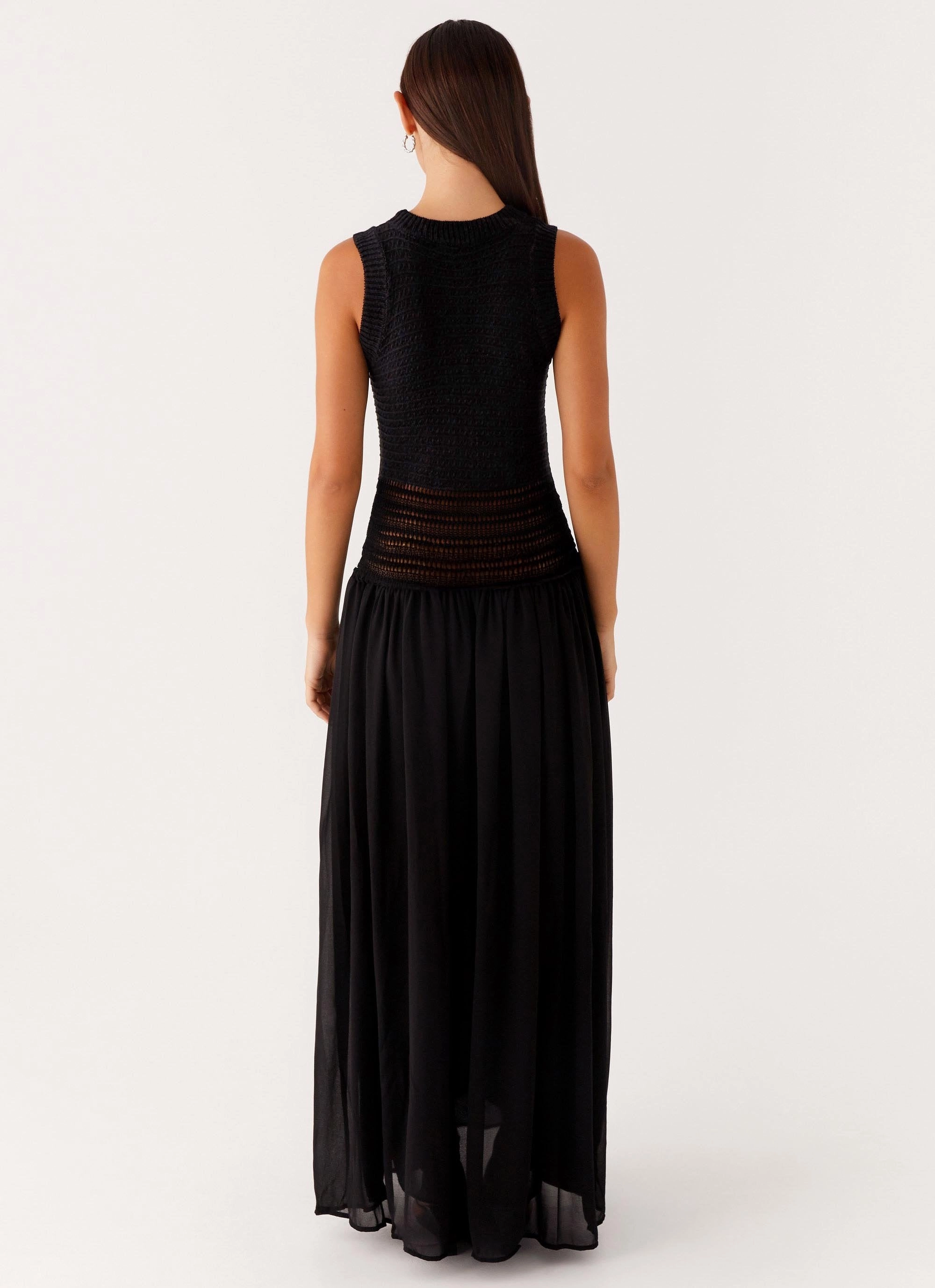 Bright Vibe Light And Airy Off Grid Crochet Maxi Dress - Black