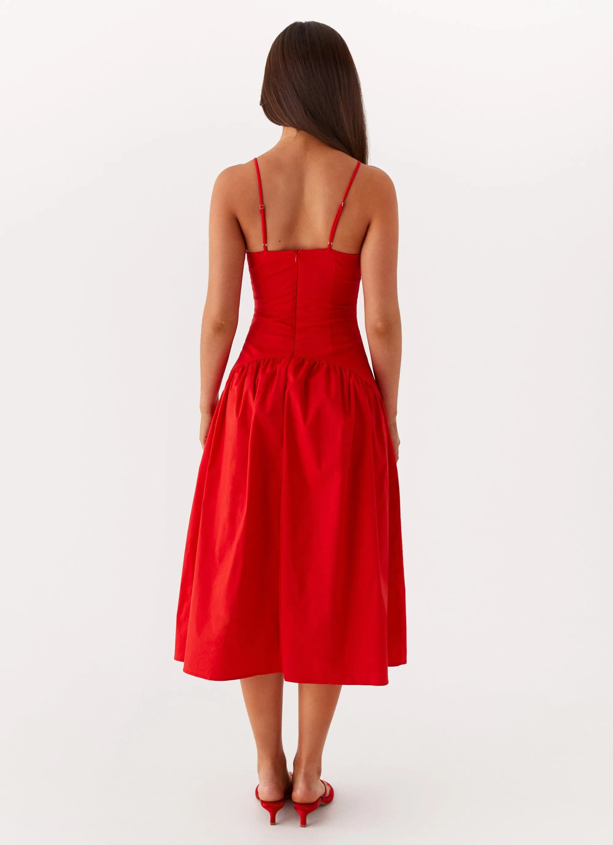 Yvette Corset Midi Dress - Red Polished and Elegant Chilly Comfort