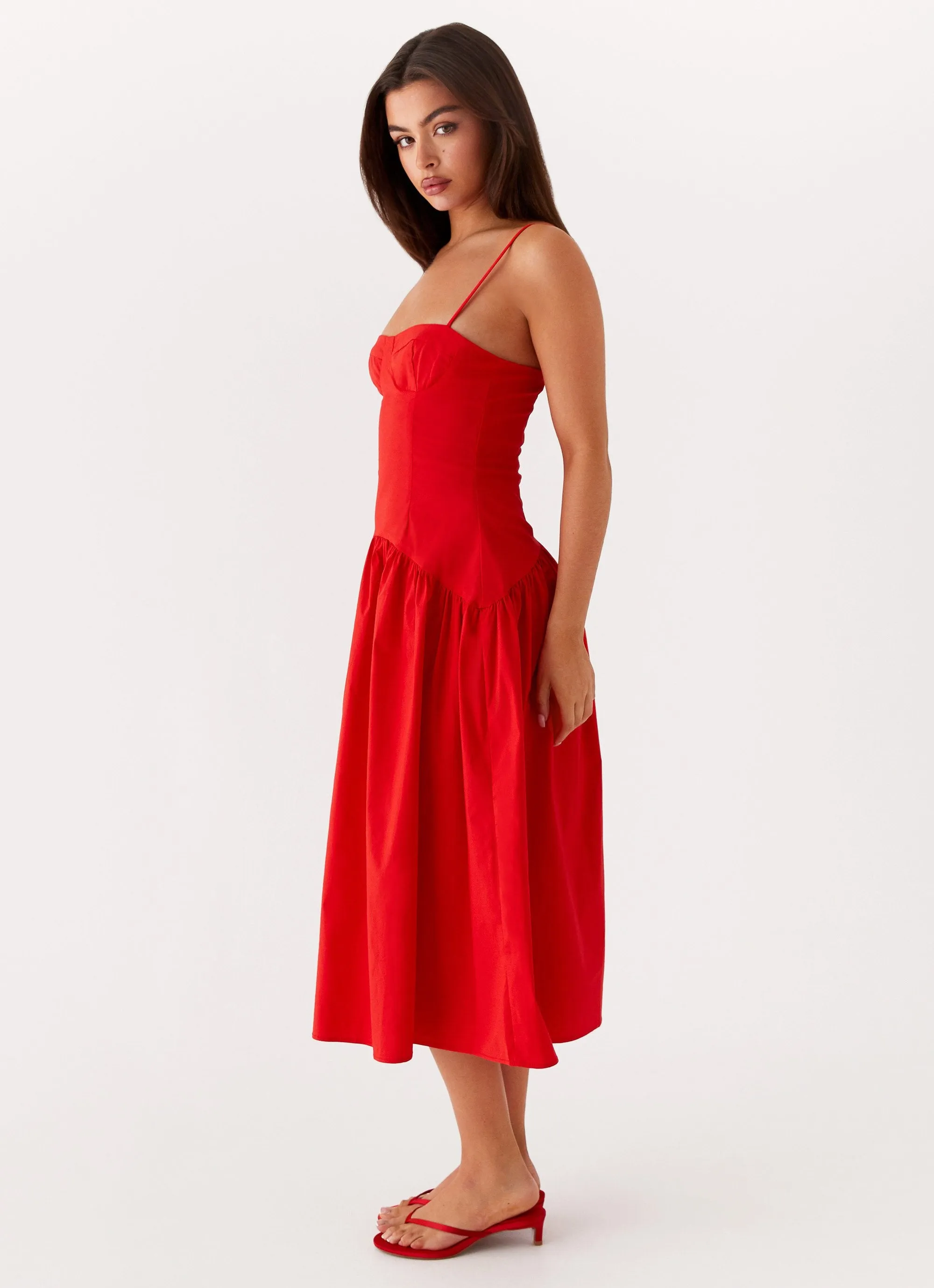FadeResistantColor Yvette Corset Midi Dress - Red