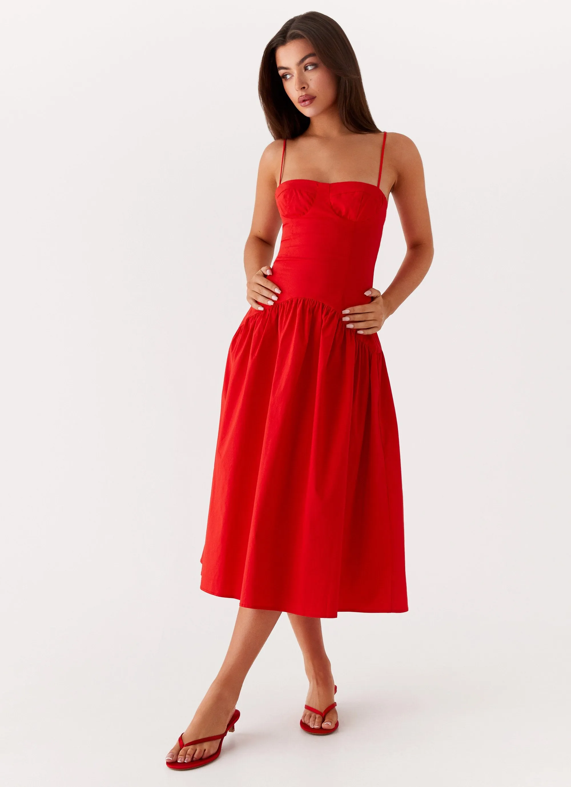 Contemporary Waist Smart Tones Yvette Corset Midi Dress - Red