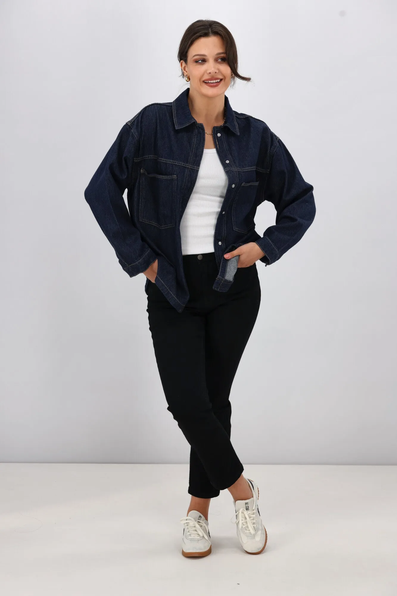 Wind Resistant Lining Compression Fit Technology ONLY Emmie L/S Shirt Rinse Denim