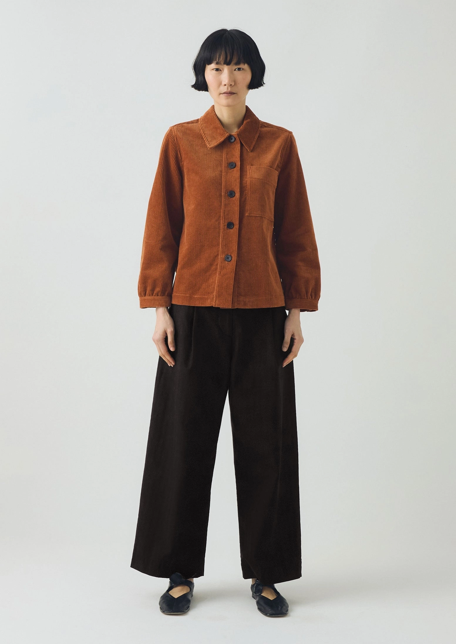 Baya Patch Pocket Organic Cord Shirt | Burnt Sienna Street Style