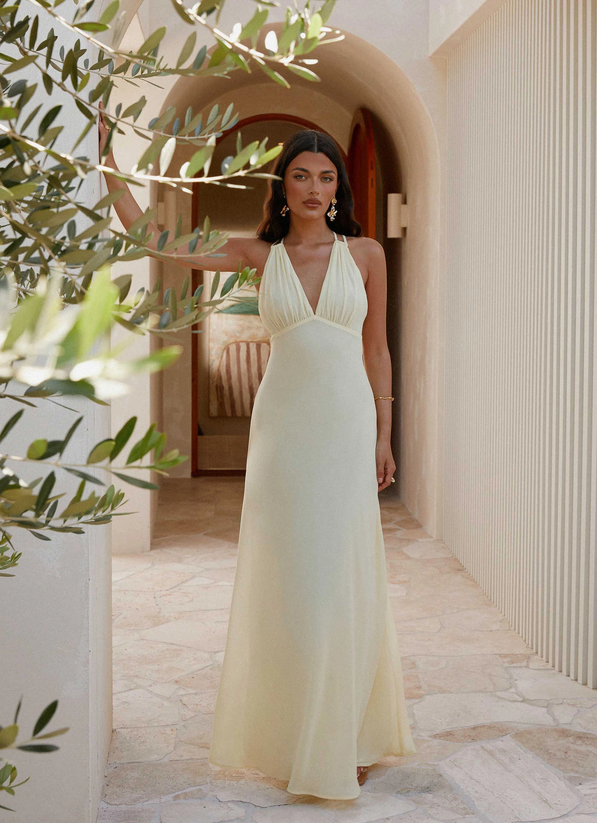 Mid Season Date-Night Kacia Maxi Dress - Lemon