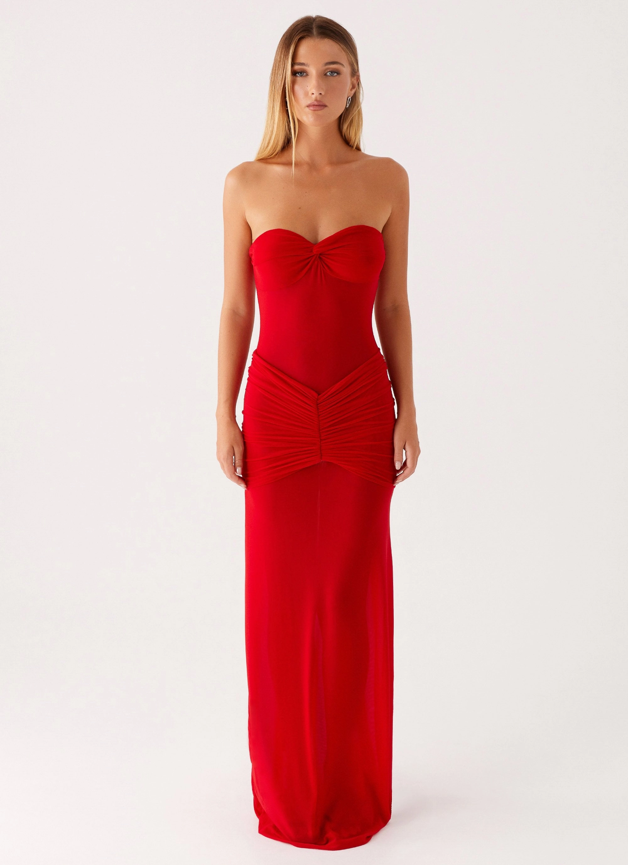 Ottilie Mesh Maxi Dress - Red Contemporary Waist Flattering Shape Look