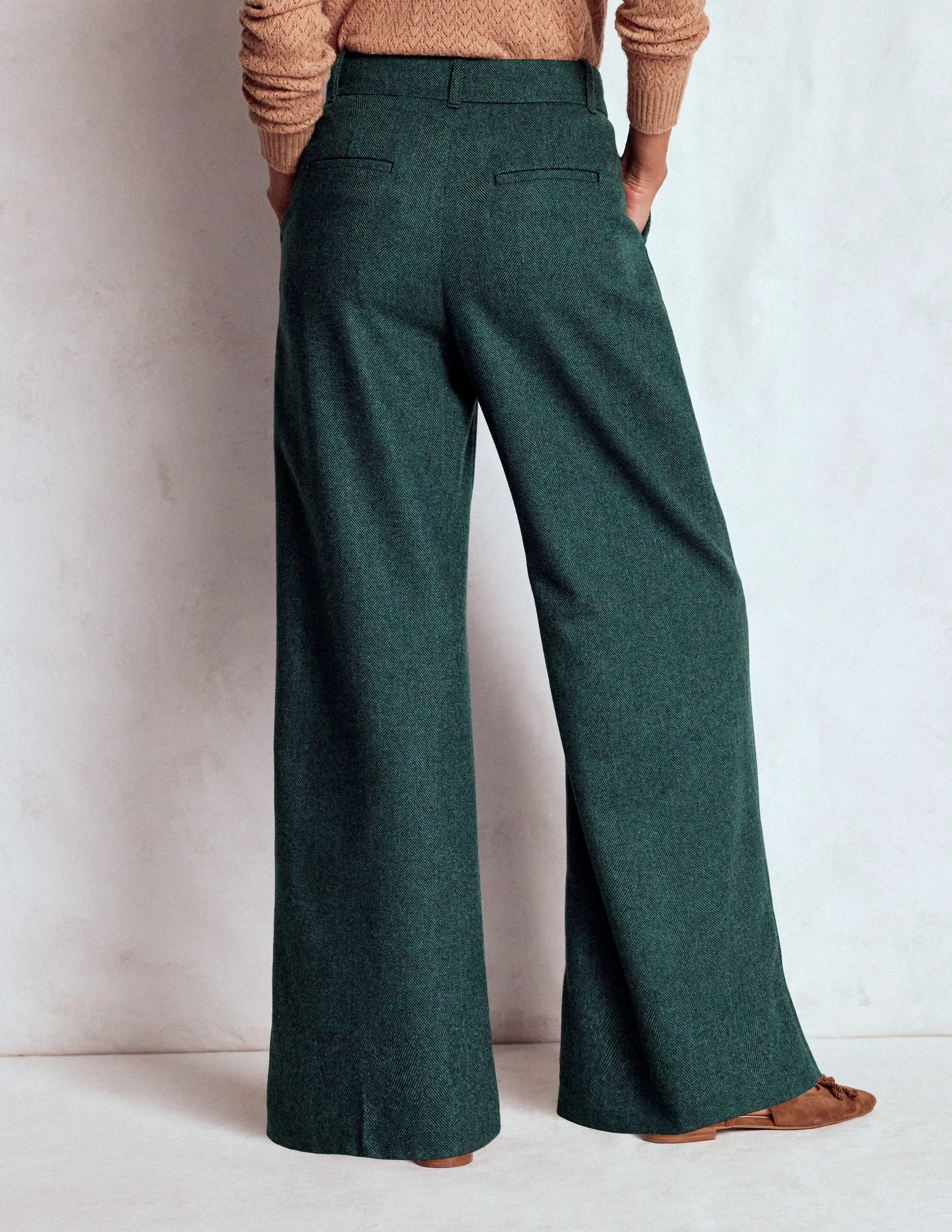 Kensington Wool Trousers-Green and Navy Herringbone Essential Waist