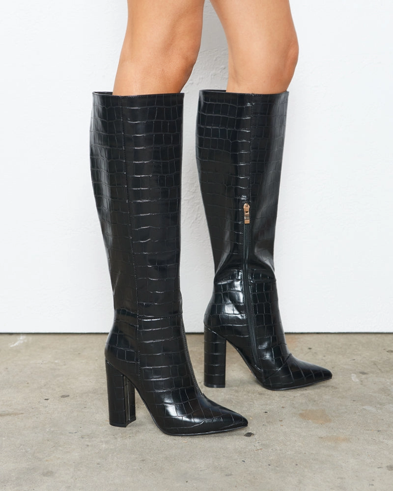 MILLA WIDE FIT - BLACK CROC Comfortable Arch Support