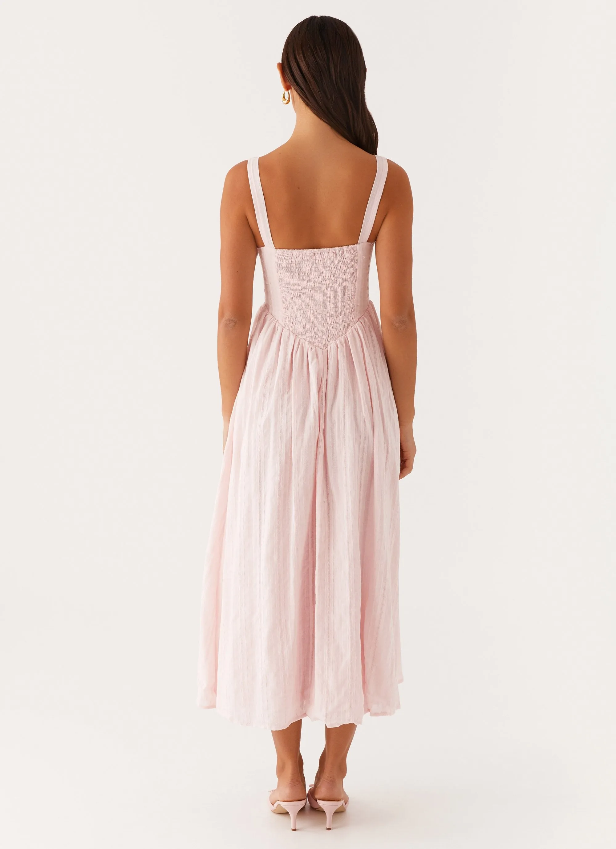Brunch Glow Luxury-Fabric Pascuelle Midi Dress - Pink