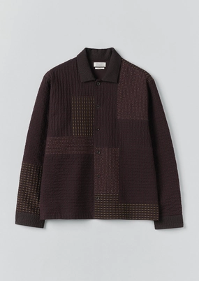 Reinforced Buttonholes Mesh Insert Patchwork Kantha Stitch Shirt | Black Walnut