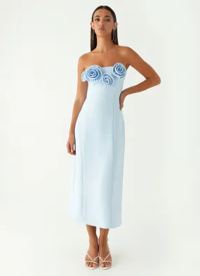 Patsie Strapless Midi Dress - Blue Balanced Lines