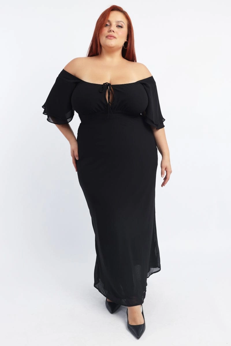 Waist Seam Black Sweetheart Neck Bias Maxi Dress