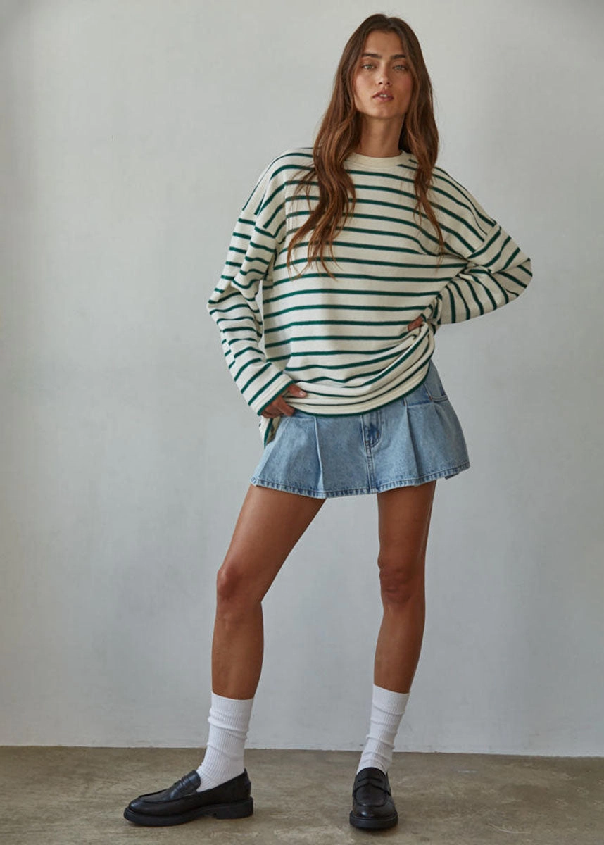 Knit Perfection Paulie Striped Knit Pullover - Cream & Green