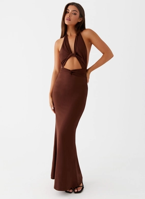 Minimalist Waistband All-Occasion Wear Carolina Twist Maxi Dress - Chocolate
