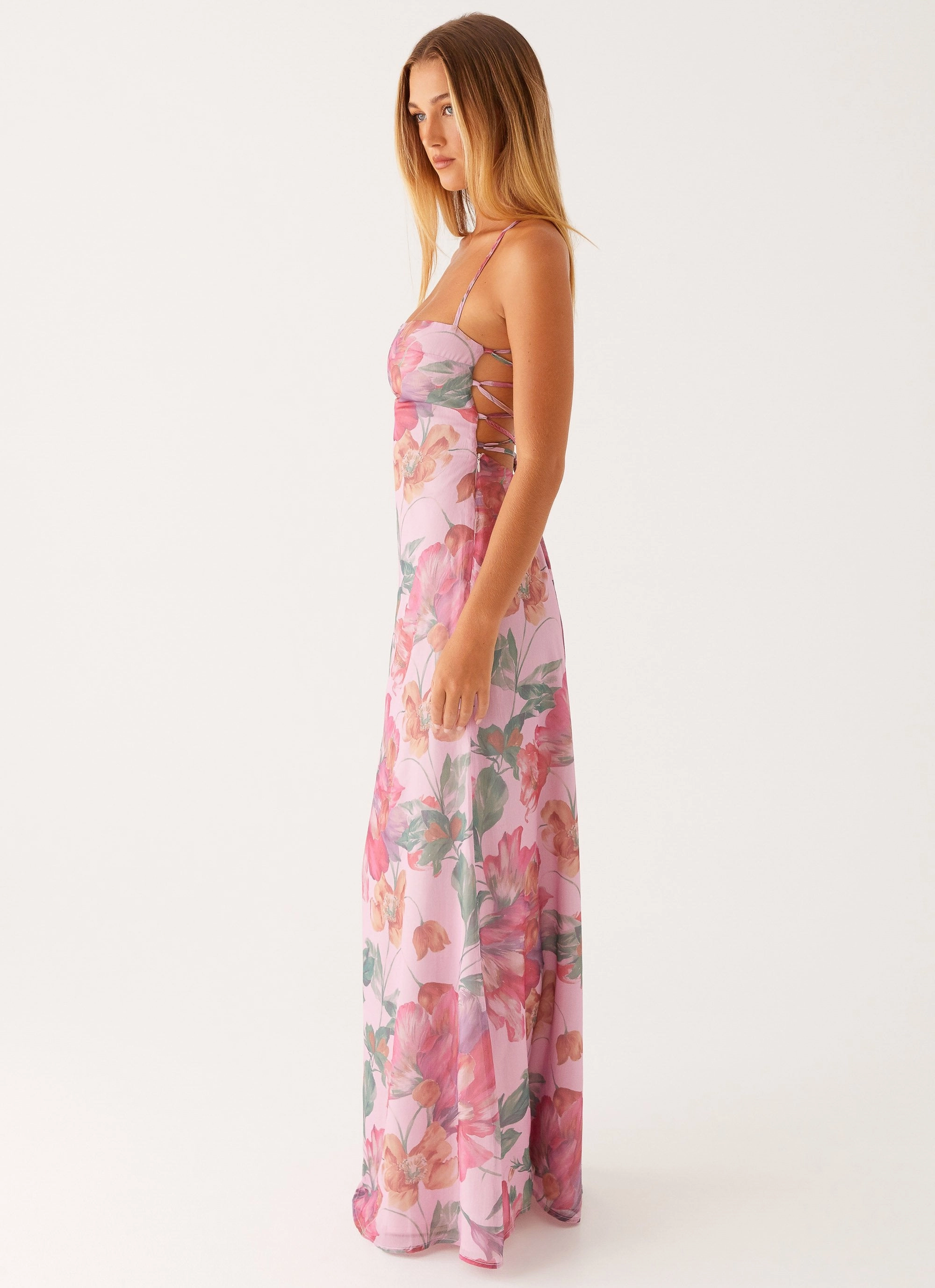 Peggy Maxi Dress - Pink Floral Zip Closure