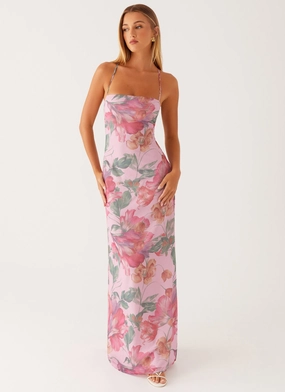 Tulle Air Gentle Texture Peggy Maxi Dress - Pink Floral
