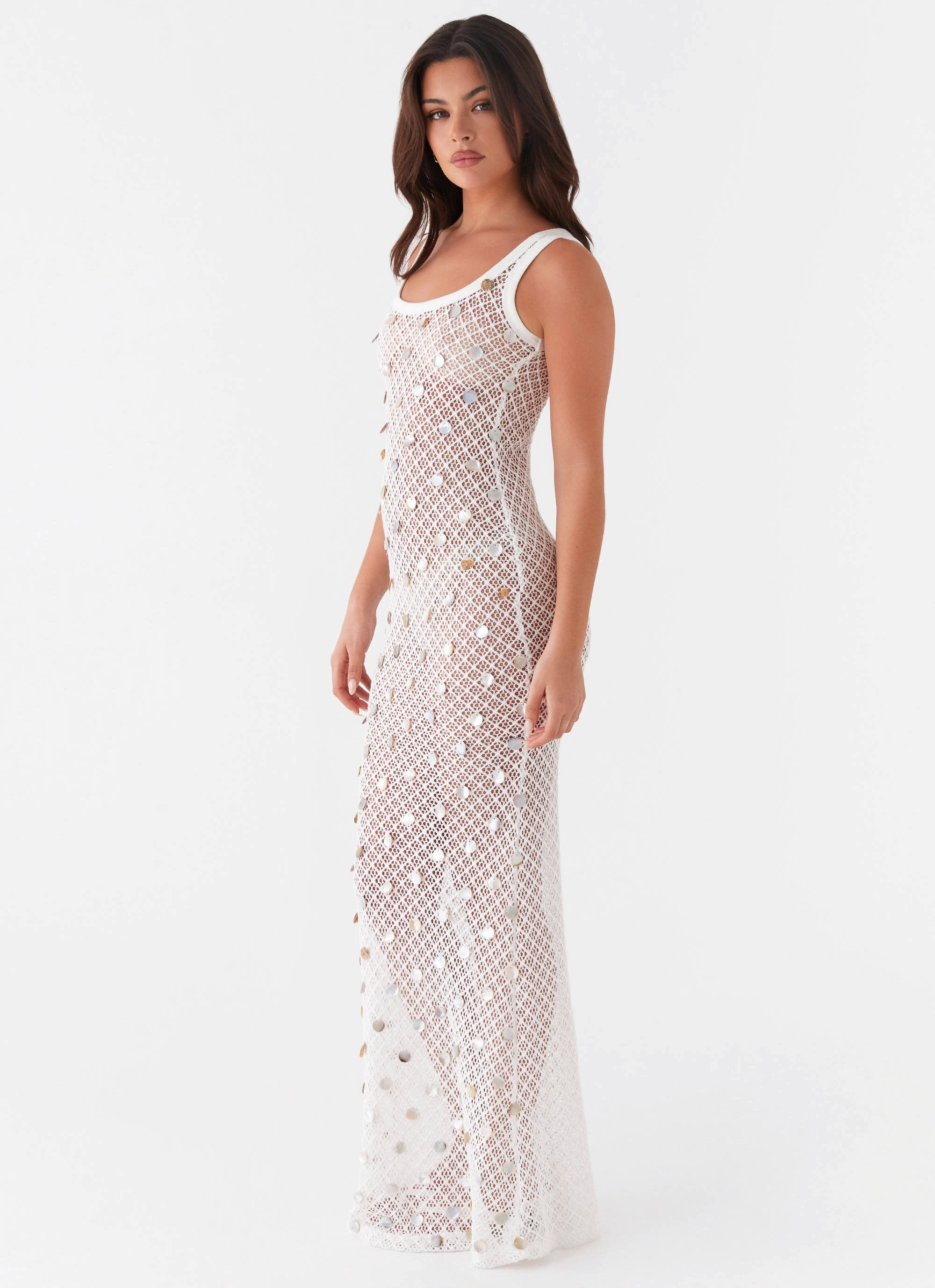 Penida Shell Knit Maxi Dress - White Basic Mood