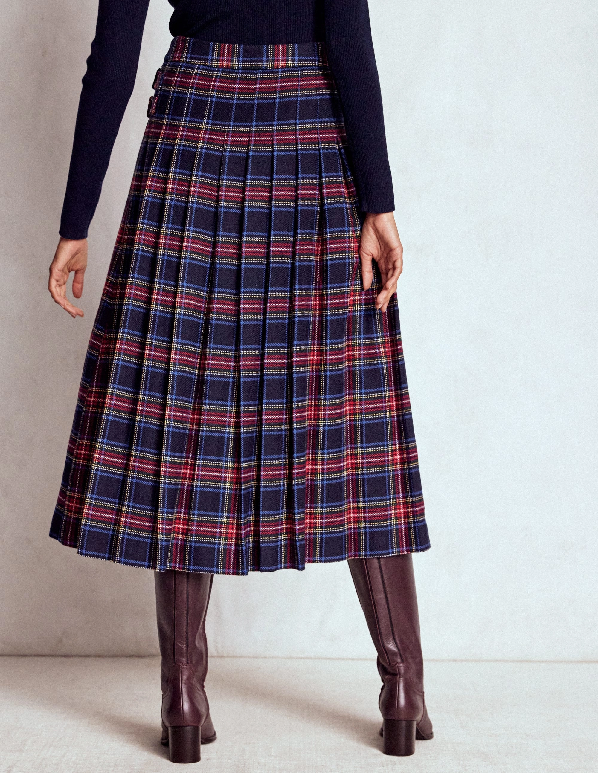 quick dry Josephine Wool Kilt Skirt-Navy, Green and Red Check