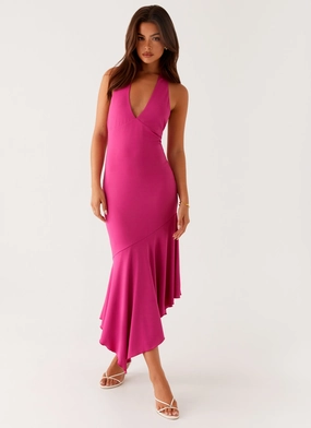 Perdita Midi Dress - Fuchsia Sleek Comfort
