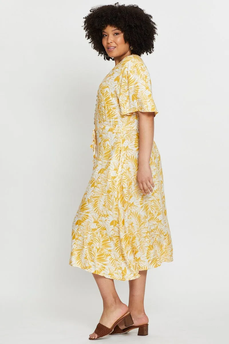 Light And Airy Soft-touch daywear Floral Print Midi Dress V-neck Short Sleeve