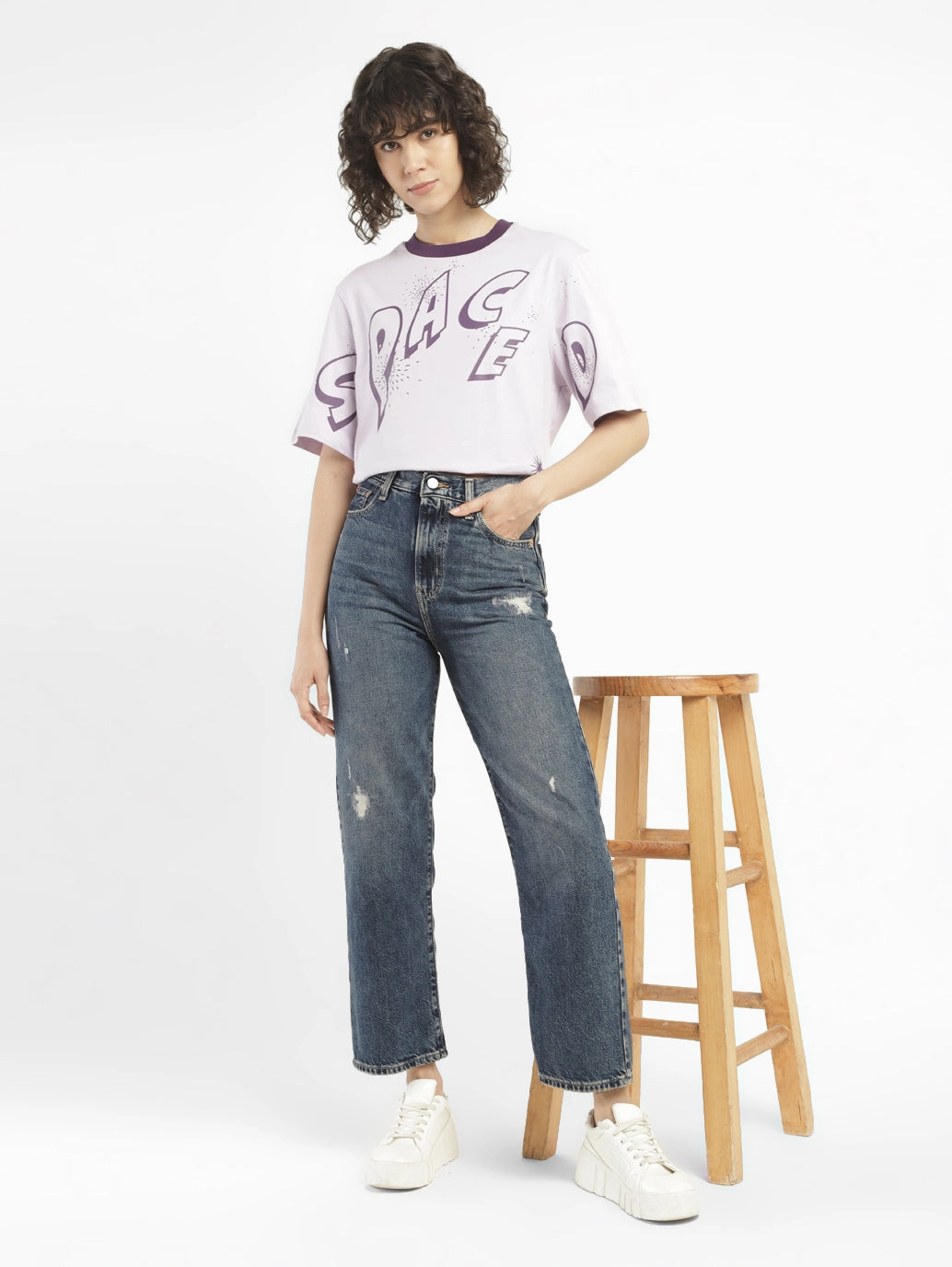 Quality Wear Women's Blue Ribcage Straight Ankle Fit Mid Rise Jeans