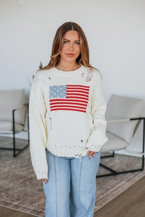 American Dreamin' Sweater - Cream Layered Warmth Chilly Day Knit