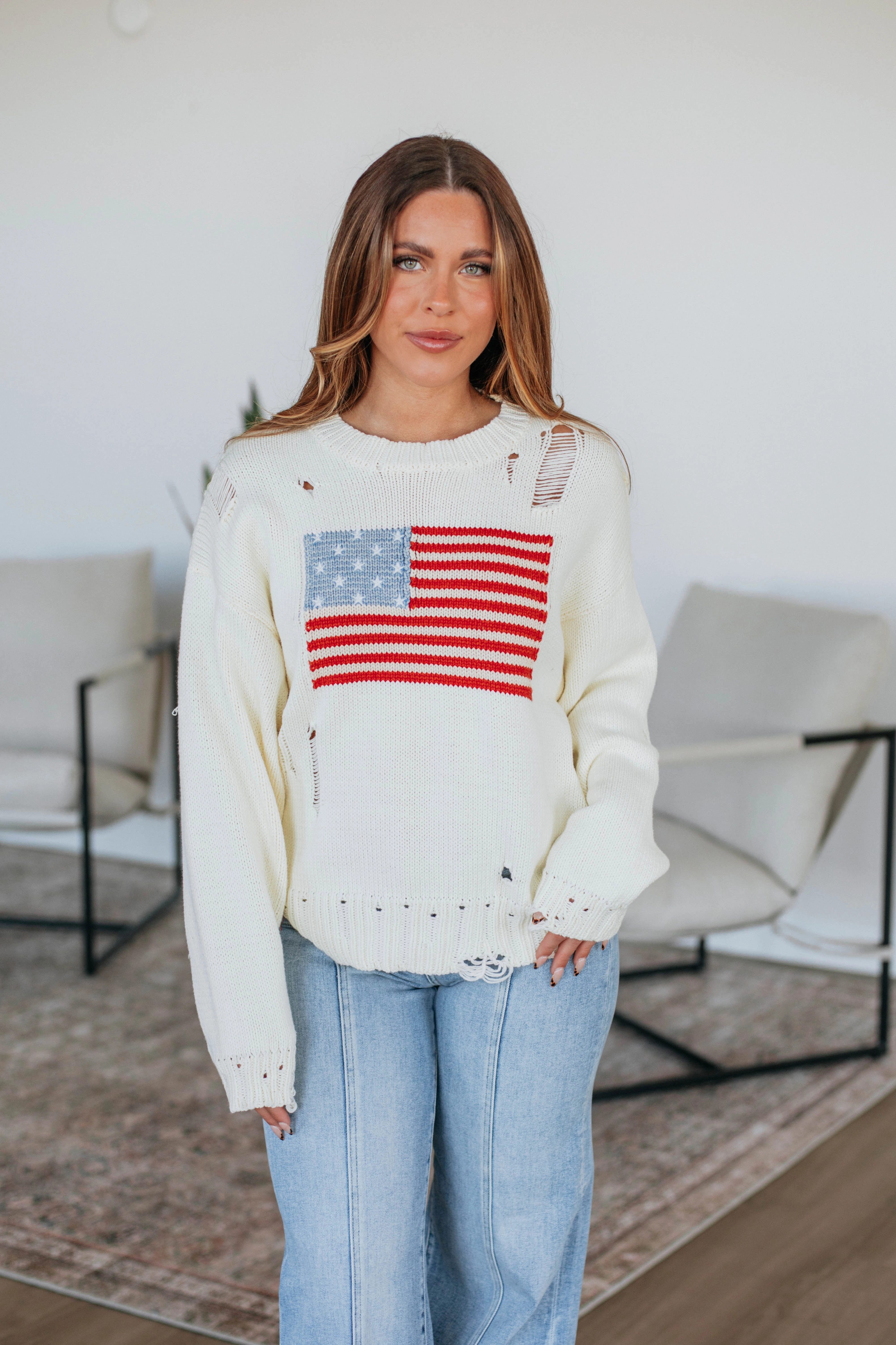 American Dreamin' Sweater - Cream Layered Warmth Chilly Day Knit