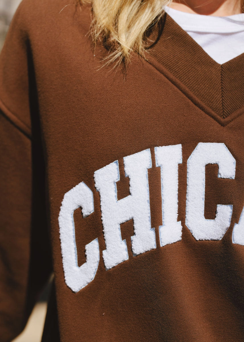 Chicago Boucle V-Neck Sweatshirt - Espresso Stylish Layers