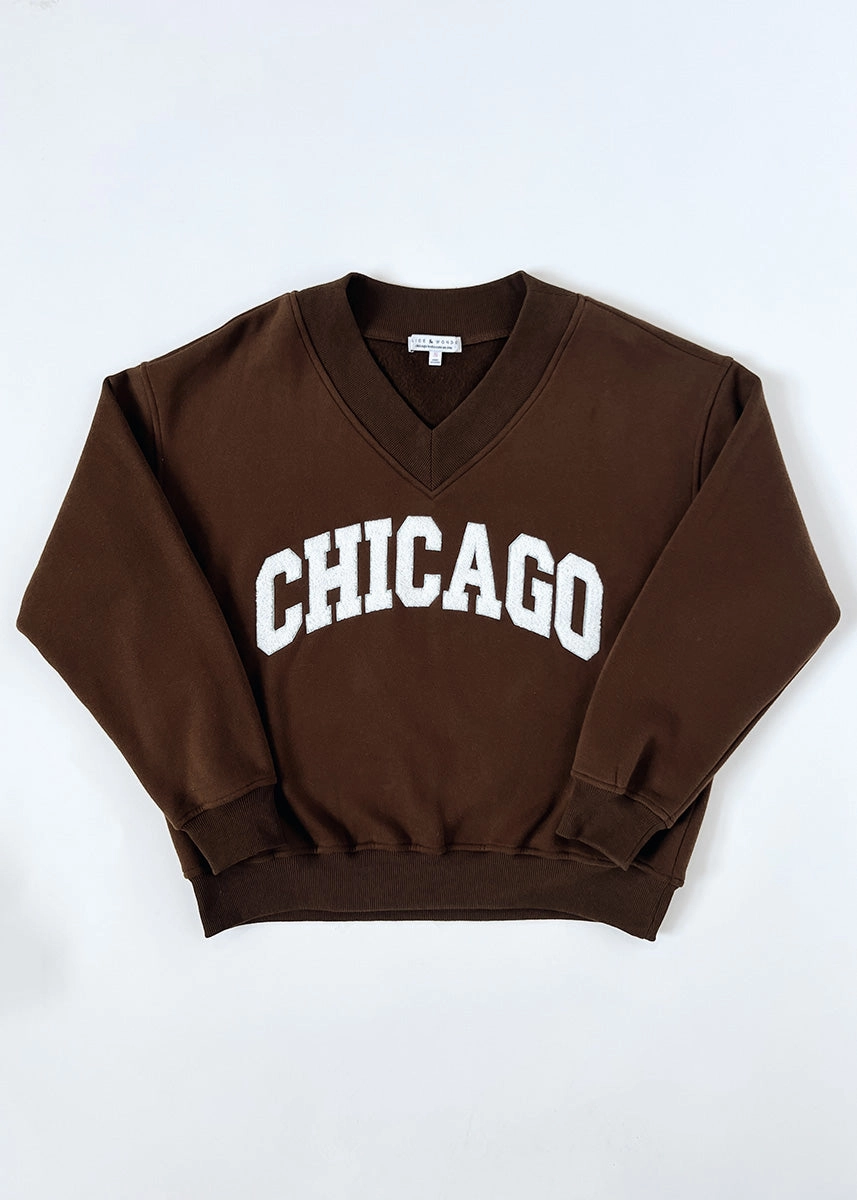 Chilly Knit Sport Performance Chicago Boucle V-Neck Sweatshirt - Espresso