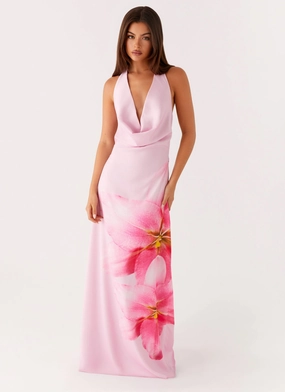 Bryony Cowl Maxi Dress - Pink Relaxed Look Chic Layers