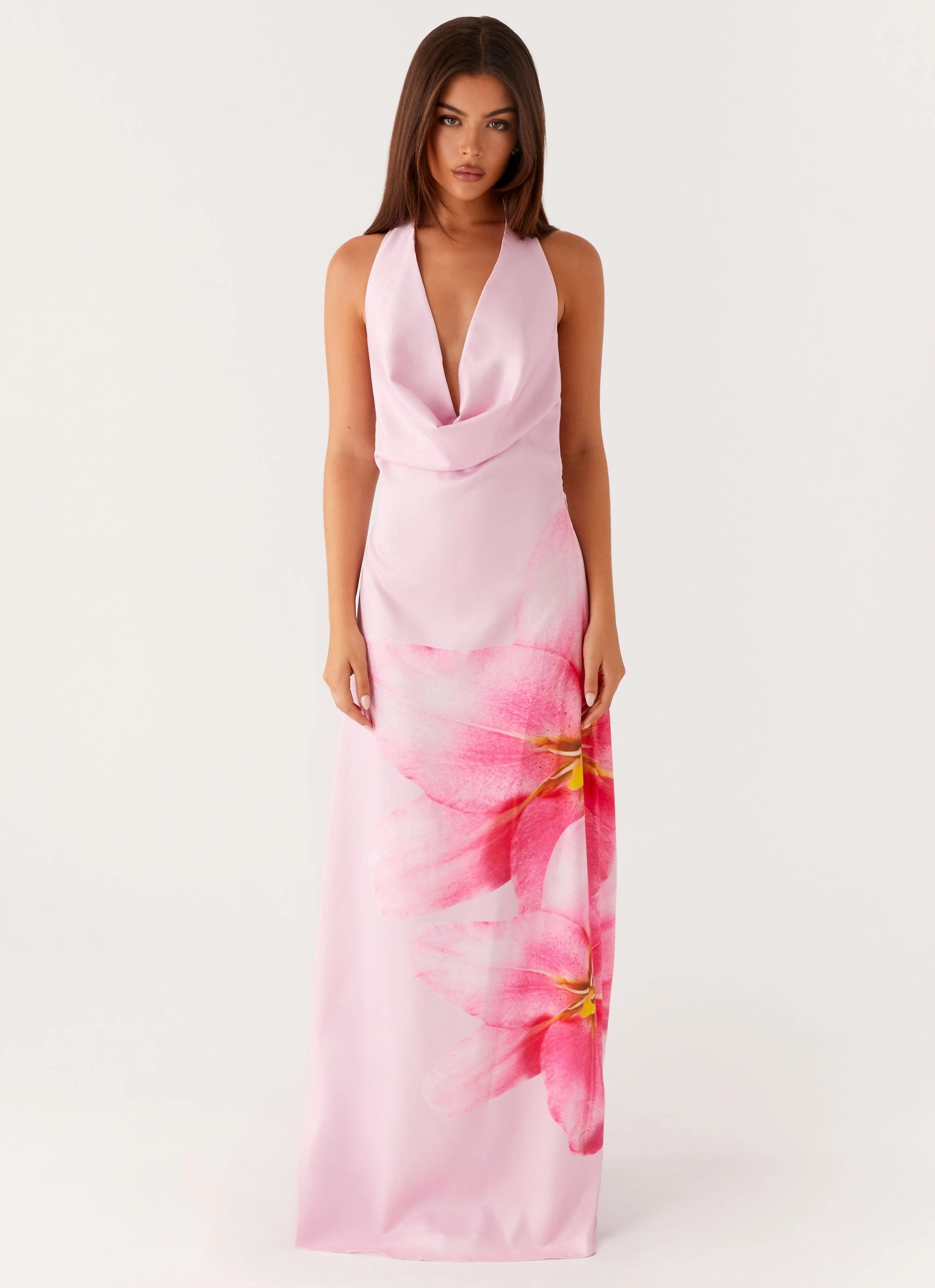 Sleek Texture Bryony Cowl Maxi Dress - Pink