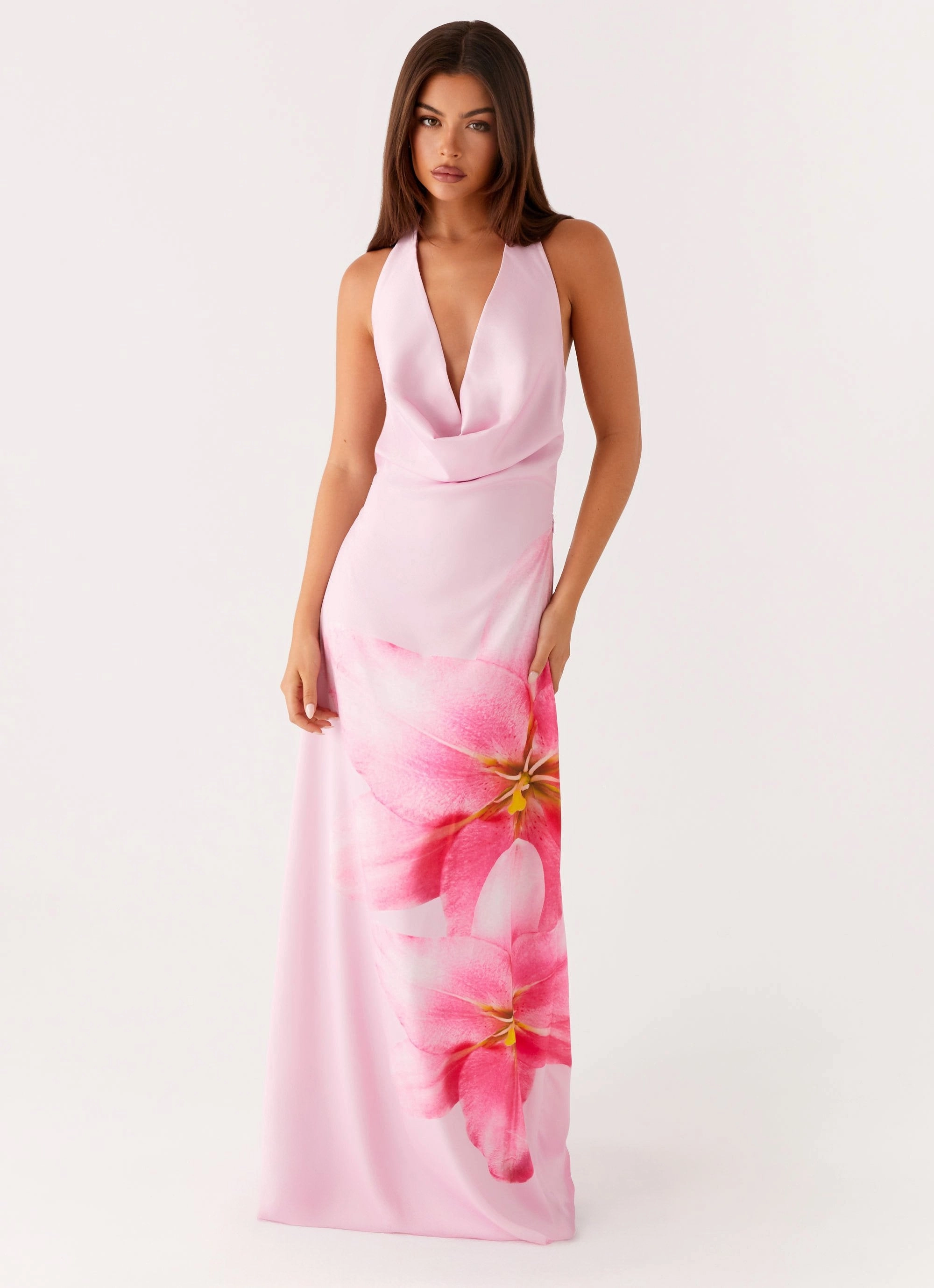 Bryony Cowl Maxi Dress - Pink Relaxed Look Chic Layers
