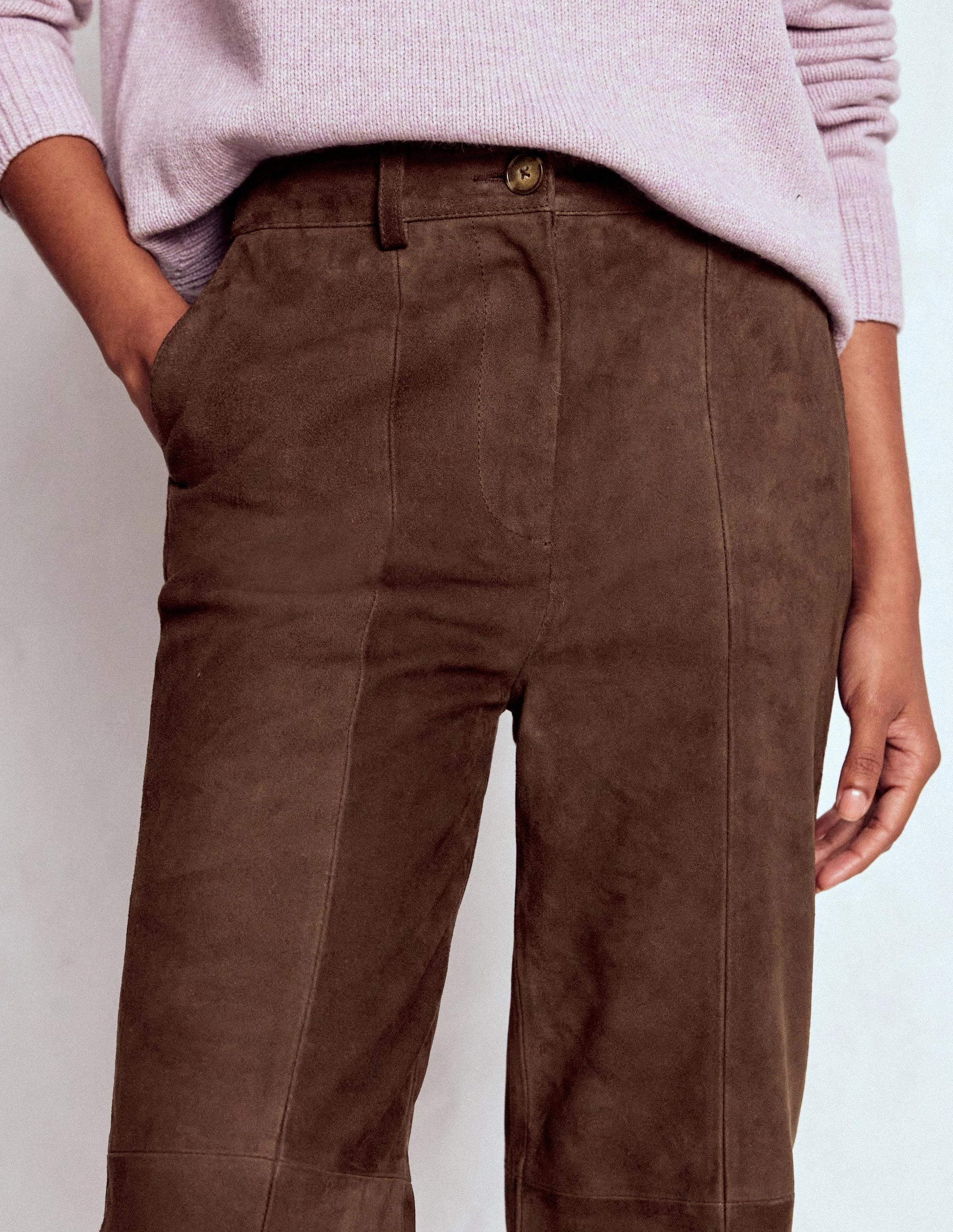 Suede Straight Leg Trousers-Dark Chocolate Sport Comfort