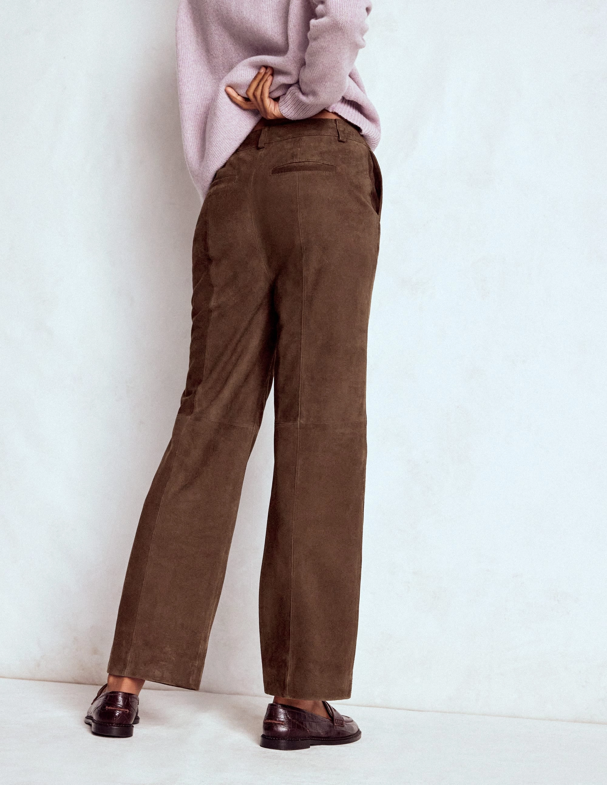 Suede Straight Leg Trousers-Dark Chocolate Dynamic Motion Modern Relaxed