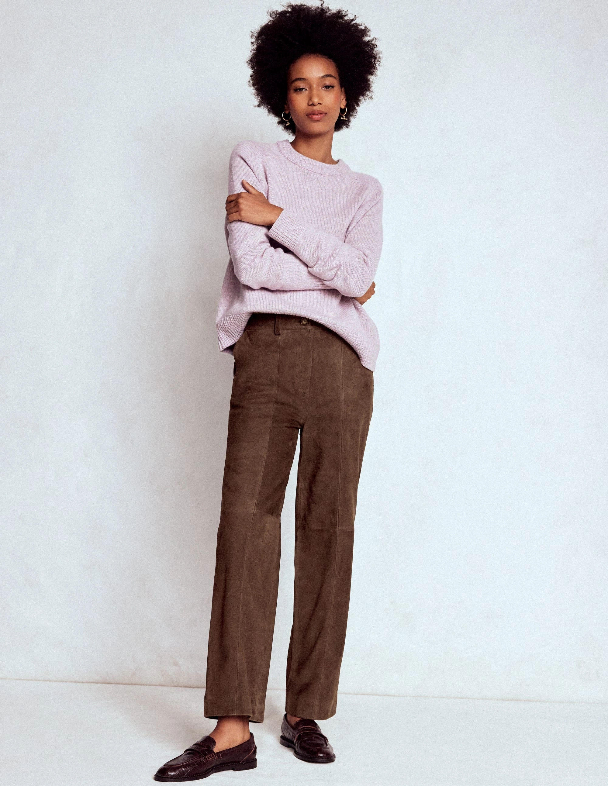 AntiStaticTreatment Suede Straight Leg Trousers-Dark Chocolate
