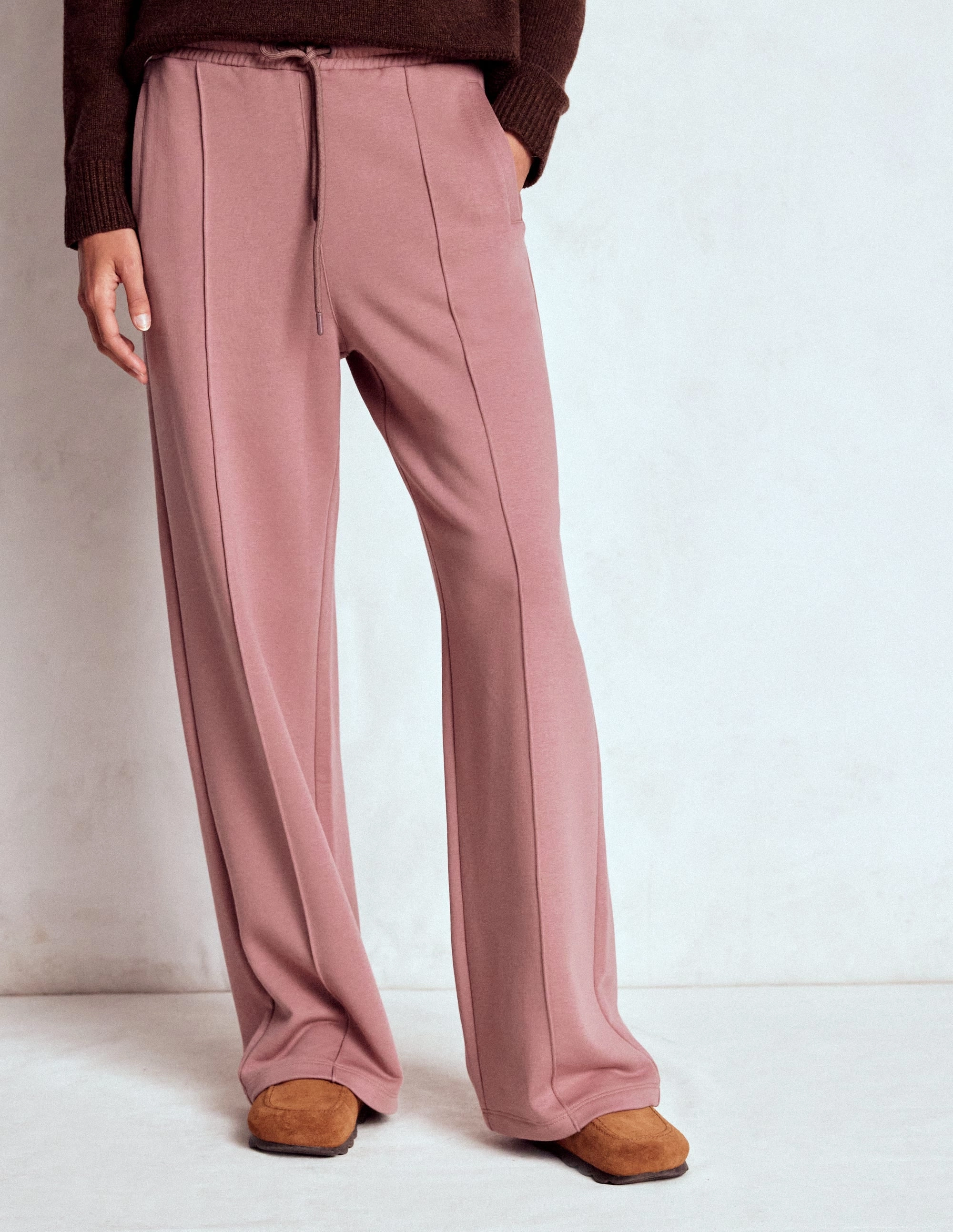 Wide Leg Joggers-Blushing Rose Smooth Texture Ripstop Reinforcement