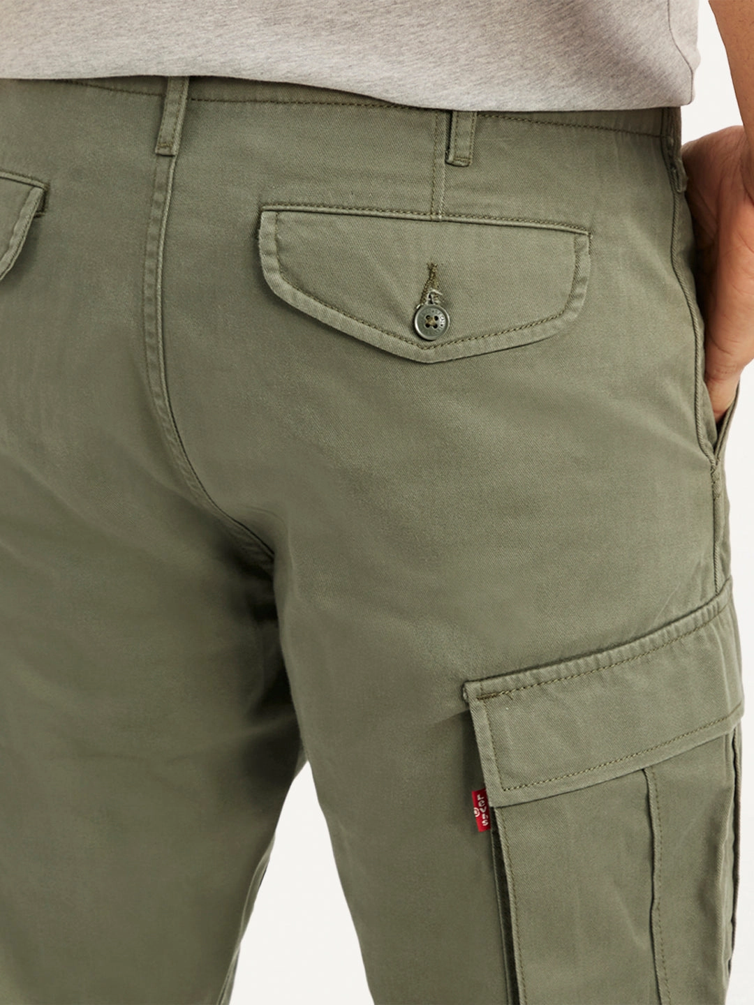 Comfortable Look Wear Breathable Weave Fabric Men's Olive Relaxed Fit Cargo Trousers
